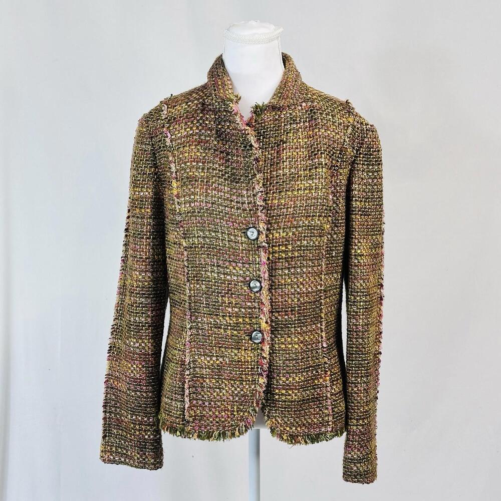 The Limited Women's Tweed Blazer Jacket Sz‎ L Pink Stripe Vintage Quiet Luxury